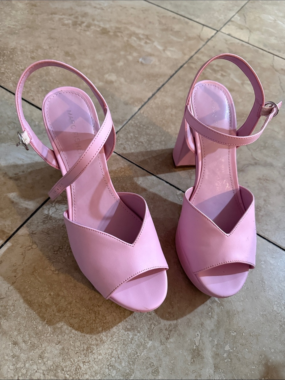 Marc Fisher Pink Block Heel Sandals with Ankle Strap